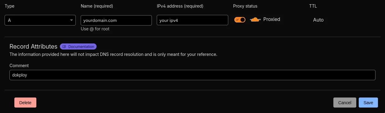 add new a dns record through cloudflare